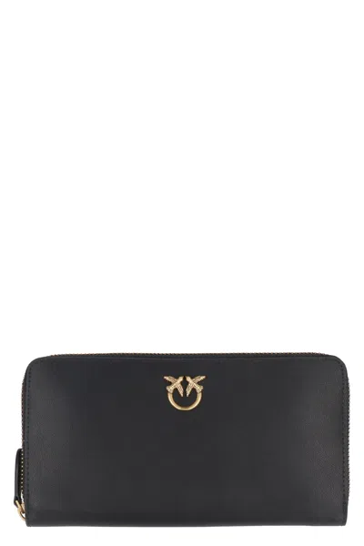 Pinko Ryder Leather Zip Around Wallet In Q Black