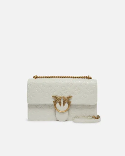 Pinko Love Bag Leather Crossbody Bag With Logo In White+white-antique Gold
