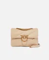 Pinko Love Bag Crossbody Bag In Quilted Recycled Fabric In Beige-smoke Grey-antique Gold