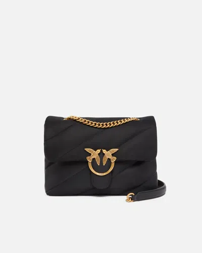 Pinko Love Bag Crossbody Bag In Quilted Recycled Fabric In Black-antique Gold