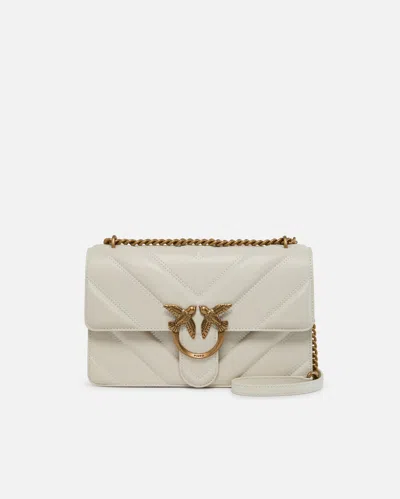 Pinko Love Bag Quilted Crossbody Bag With Chevron Motif And Logo In White+white-antique Gold