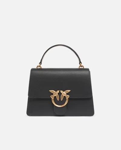 Pinko Medium Love Bag Top Handle Light Handbag In Grained Leather In Black