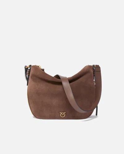 Pinko Medium Suede Hobo Bag With Love Birds Logo