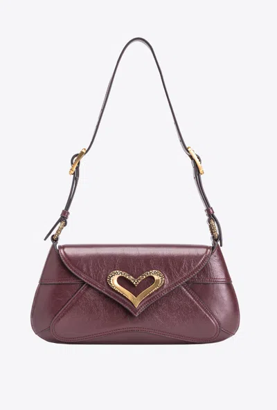 Pinko 520 Leather Shoulder Bag In Choc. Bitter-antique Gold