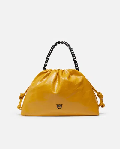 Pinko Sac Porté Épaule À Fine Bandoulière Chaîne En Cuir Naplak In Yellow