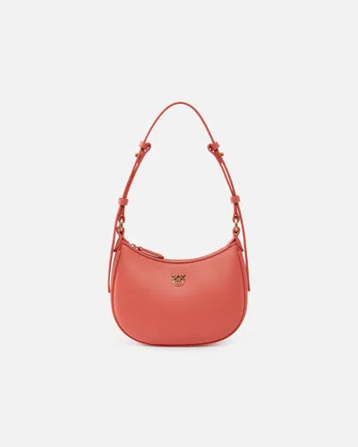 Pinko Half Moon Baby Leather Shoulder Bag In Coral. Speziato-antique Gold