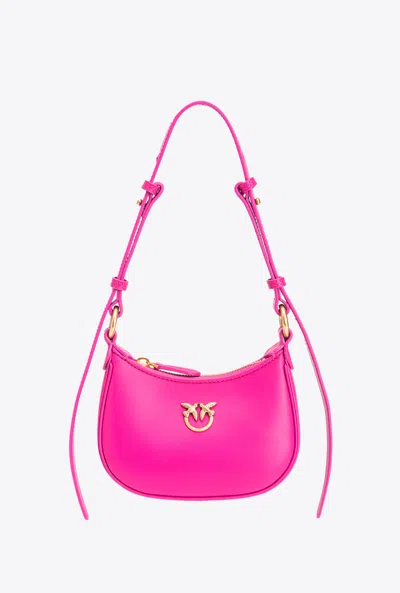 Pinko Half Moon Baby Leather Shoulder Bag In  Pink-antique Gold