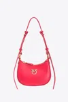 Pinko Half Moon Baby Leather Shoulder Bag In Red-antique Gold