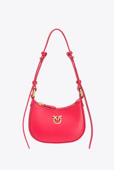Pinko Half Moon Baby Leather Shoulder Bag In Red-antique Gold