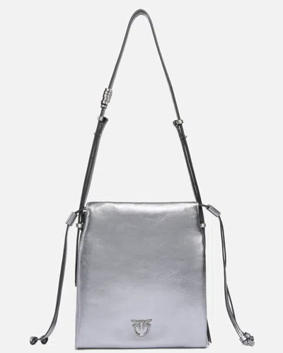 PINKO SAC PORTÉ ÉPAULE MINI SLOUCHY BAG EN DAIM LAMÉ AVEC LOGO LOVE BIRDS