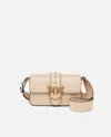 Pinko Mini Love Bag Soft Shoulder Bag In Leather In Beige-smoke Grey-antique Gold
