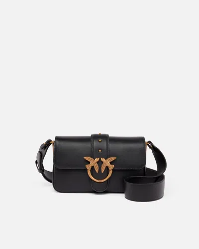 Pinko Mini Love Bag Soft Shoulder Bag In Leather In Black-antique Gold