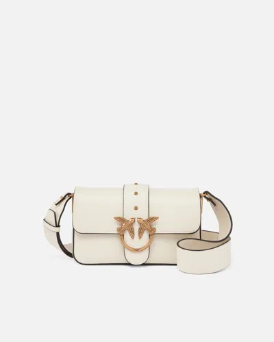 Pinko Mini Love Bag Soft Shoulder Bag In Leather In White+white-antique Gold