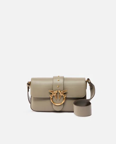 Pinko Mini Calfskin Shoulder Strap In Brown