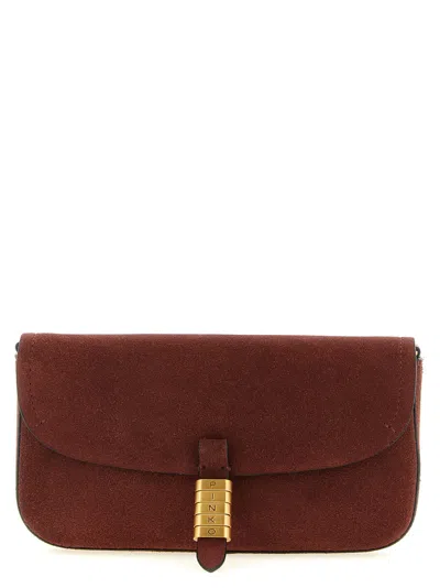 Pinko Medium Saddle Flat Suede Shoulder Bag In Red