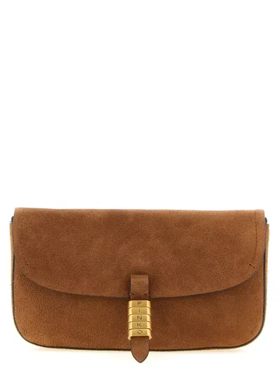 Pinko Saddle Flat Medium Shoulder Bag In Brown