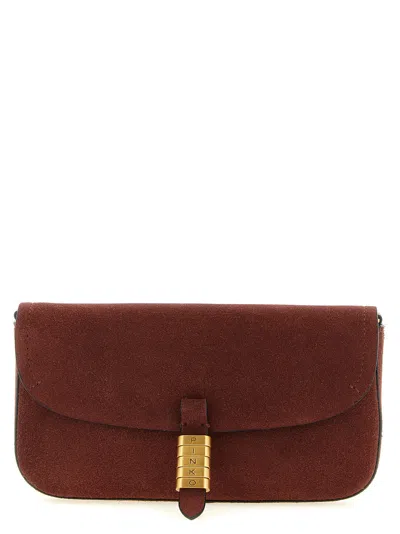Pinko Saddle Flat Shoulder Bag In Burgundy