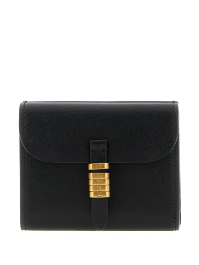 Pinko Saddle Metal Rings Leather Wallet In Black