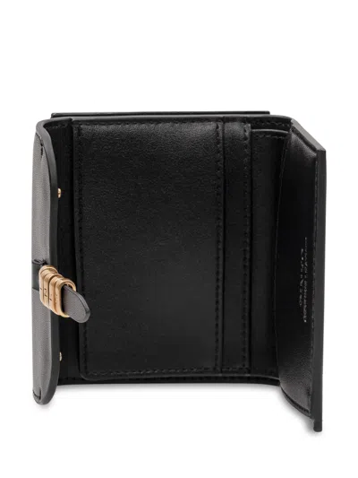 Pinko Saddle Wallet With Front Closure In Nero/antique Gold