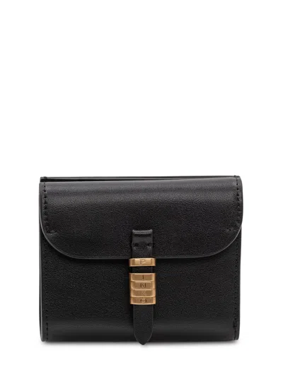 Pinko Saddle Wallet With Front Closure In Nero/antique Gold