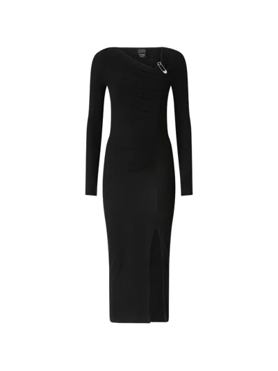 Pinko Safety-pin Ruched Midi Dress In Black
