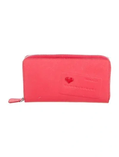 Pre-owned Pinko Saffiano Leather Continental Wallet In Red