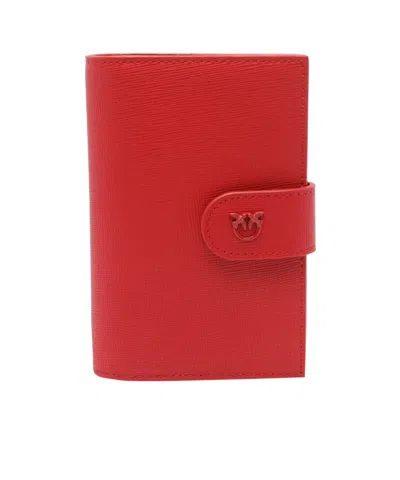 Pinko Saffiano Leather Passport Holder With Birds Logo In Red