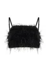 Pinko Crop Top With Feather Detailing In Black