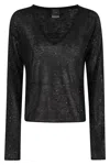 Pinko Salomone V-neck Sweater With Mini Sequin Detailing In Black