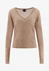 Pinko Salomone Wool Sweater With Micro Sequins In Neutral