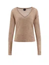 Pinko Salomone Wool Sweater With Micro Sequins In Gold