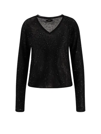 Pinko Salomone Wool Sweater With Micro Sequins In Black