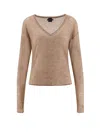 Pinko Salomone Wool Sweater With Micro Sequins In Nude