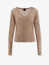Pinko Salomone Wool Sweater With Micro Sequins In Sand