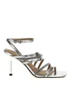 Pinko Etallized Nappa Leather Sandals With Strass In Silver