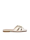 Pinko Milk Calf Leather Slippers With Striped Structure And Golden Details