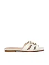 Pinko Milk Calf Leather Slippers With Striped Structure And Golden Details