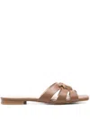 Pinko Marli 09 Brown Leather Sandals In Sigaro