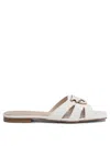 Pinko Milk Calf Leather Slippers With Striped Structure And Golden Details