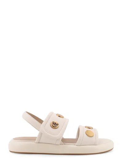 Pinko Studded Logo Detail Sandals In Neutral
