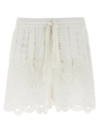 Pinko Sangallo Lace Macramé Shorts In White
