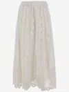 Pinko Flowing Maxi Skirt With Intricate Lace Detailing In White