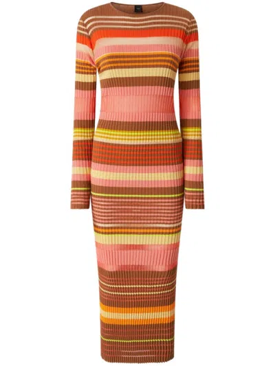 Pinko Sassolungo Dress With Round Neck And Long Sleeves In Multicolour