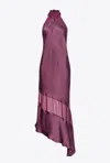 Pinko Satin And Georgette Open-back Dress In Grape Wine