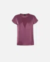 Pinko Satin And Georgette T-shirt Blouse In Grape Wine
