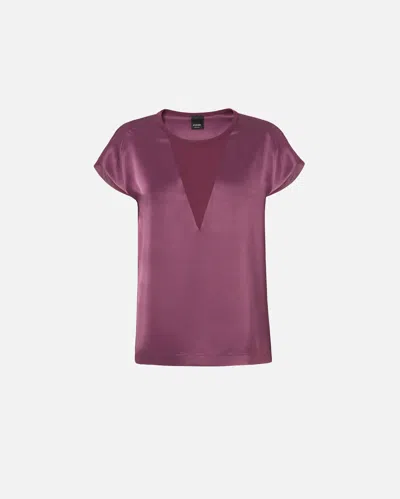 Pinko Satin And Georgette T-shirt Blouse In Grape Wine