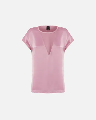 Pinko Satin And Georgette T-shirt Blouse In Rosa - Polignac