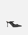 Pinko Satin And Rhinestone Heeled Slippers In Noir Limousine