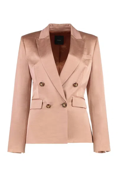 Pinko Notched Lapels Satin Blazer In Pink