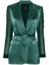 Pinko Shiny Blazer With Transparent Sleeves In 绿色